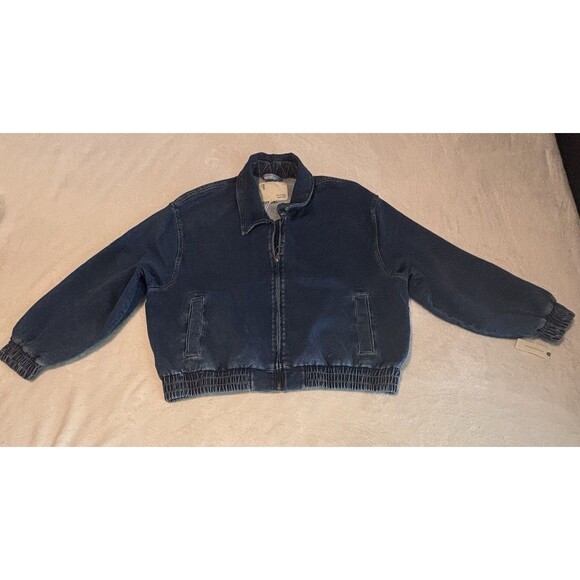 Anthropologie Rylie Bomber Jacket By Pilcro Demin Knit Edition Md z Sz Lg Blue - Picture 3 of 10